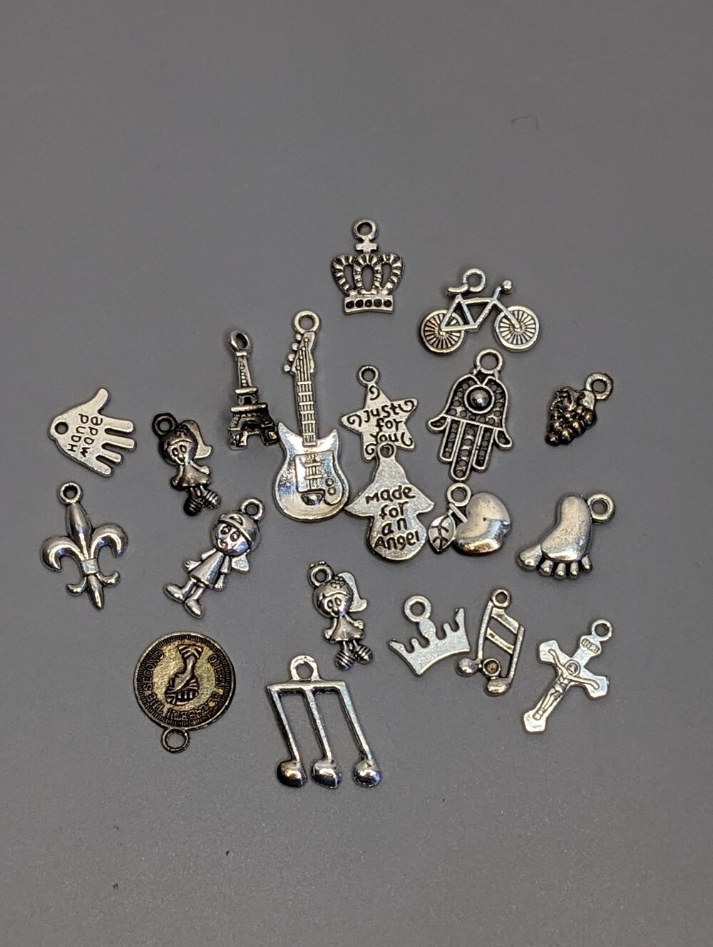 Twenty One Silver Tone Mixed Charm Lot For Jewelry Making Crafts